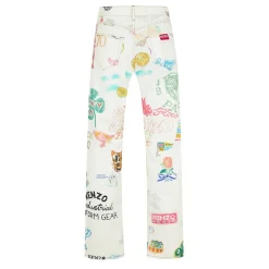 Kenzo Drawn Graphic Print Straight Leg Jeans in Multi