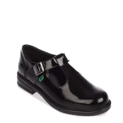 Kickers Junior Girls Lach T-Bar Patent Shoe in Black