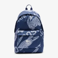 Lacoste Crocodile Print Backpack in Blue