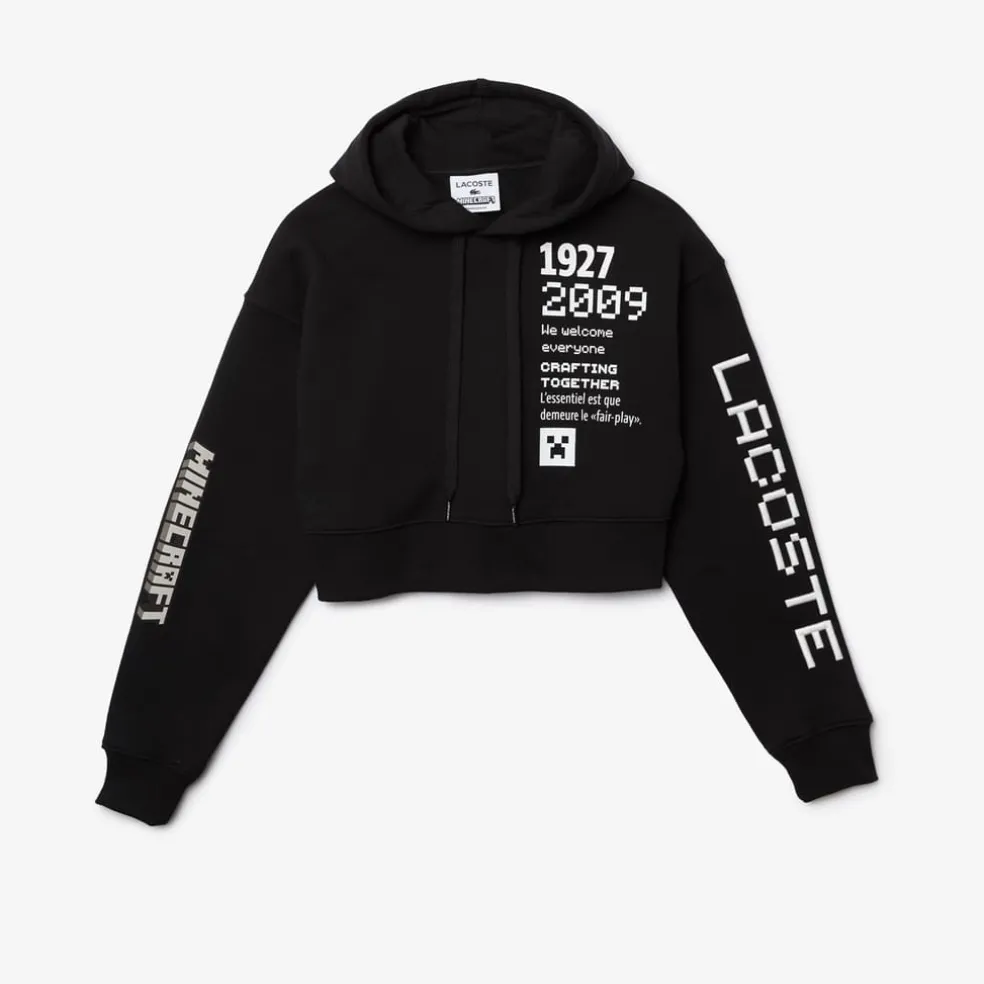 Lacoste Cropped Hooded Slim Fit Sweatshirt in Black