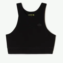 Lacoste Cropped Sleeveless Crew Neck Athletic Bra in Black
