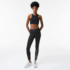 Lacoste Cropped Sleeveless Crew Neck Athletic Bra in Black