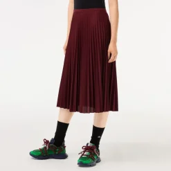 Lacoste Elastic Waist Fluid Pleated Skirt in Burgundy