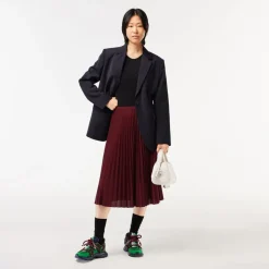 Lacoste Elastic Waist Fluid Pleated Skirt in Burgundy