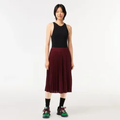 Lacoste Elastic Waist Fluid Pleated Skirt in Burgundy