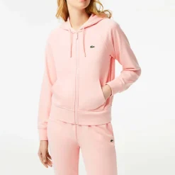 Lacoste Fleece Zip-Up Hoodie in Pink