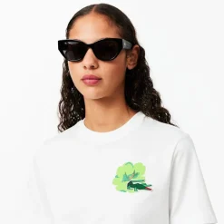 Lacoste Floral Print Cotton T-Shirt in White