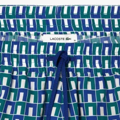 Lacoste Geometric Patterned Curved Hem Shorts in Multi