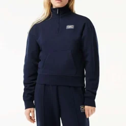 Lacoste High Neck Zipped Fleece Jogger Sweatshirt in Blue
