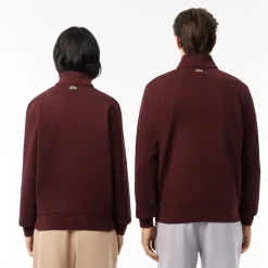 Lacoste High Neck Zip-Up Print Sweatshirt in red maroon