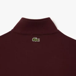 Lacoste High Neck Zip-Up Print Sweatshirt in red maroon