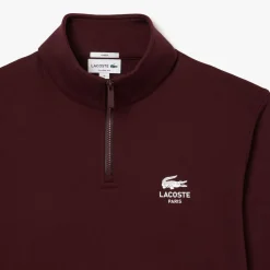 Lacoste High Neck Zip-Up Print Sweatshirt in red maroon