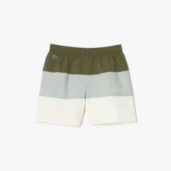 Lacoste Juniors Colour Block Taffeta Swim Trunks in Green