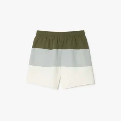 Lacoste Juniors Colour Block Taffeta Swim Trunks in Green