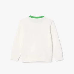 Lacoste Juniors Fleece Crewneck Print Sweatshirt in Cream