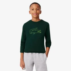 Lacoste Juniors Heavy Cotton Crocodile Graphic T-Shirt in Green