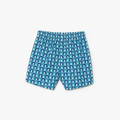 Lacoste Juniors Taffeta Monogram Print Swim Trunks in Multi colour