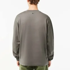 Lacoste Long Sleeve Loose Fit Cotton T-Shirt in Grey