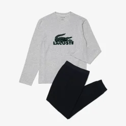 Lacoste Long Sleeve Pyjama Set in Navy Grey