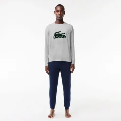 Lacoste Long Sleeve Pyjama Set in Navy Grey