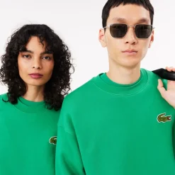 Lacoste Loose Fit Badge Accent Fleece Sweatshirt in Green