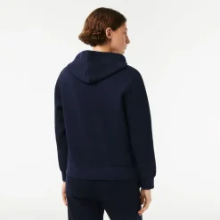 Lacoste Loose Fit Cotton Blend Hoodie in Navy