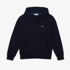 Lacoste Loose Fit Cotton Blend Hoodie in Navy