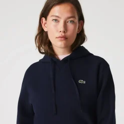 Lacoste Loose Fit Cotton Blend Hoodie in Navy
