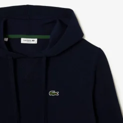 Lacoste Loose Fit Cotton Blend Hoodie in Navy