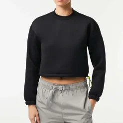 Lacoste Loose Fit Drawstring Sweatshirt in Black