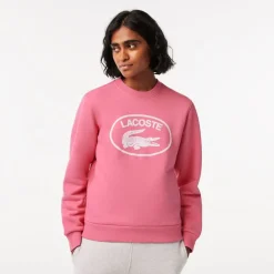Lacoste Loose Fit Organic Cotton Fleece Sweatshirt in Pink