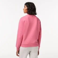 Lacoste Loose Fit Organic Cotton Fleece Sweatshirt in Pink