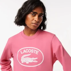 Lacoste Loose Fit Organic Cotton Fleece Sweatshirt in Pink