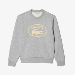 Lacoste Loose Fit Organic Cotton Fleece Sweatshirt in Grey