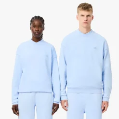 Lacoste Loose Fit Washed Effect Fleece Sweatshirt in Light Blue