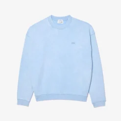 Lacoste Loose Fit Washed Effect Fleece Sweatshirt in Light Blue
