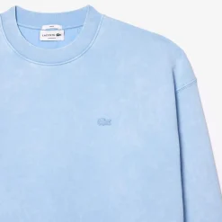 Lacoste Loose Fit Washed Effect Fleece Sweatshirt in Light Blue