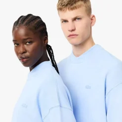 Lacoste Loose Fit Washed Effect Fleece Sweatshirt in Light Blue