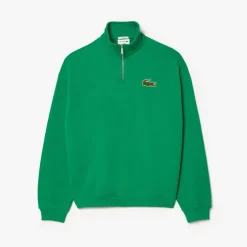 Lacoste Loose Fit Zip Neck Badge Accent Sweatshirt in Green