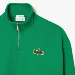 Lacoste Loose Fit Zip Neck Badge Accent Sweatshirt in Green