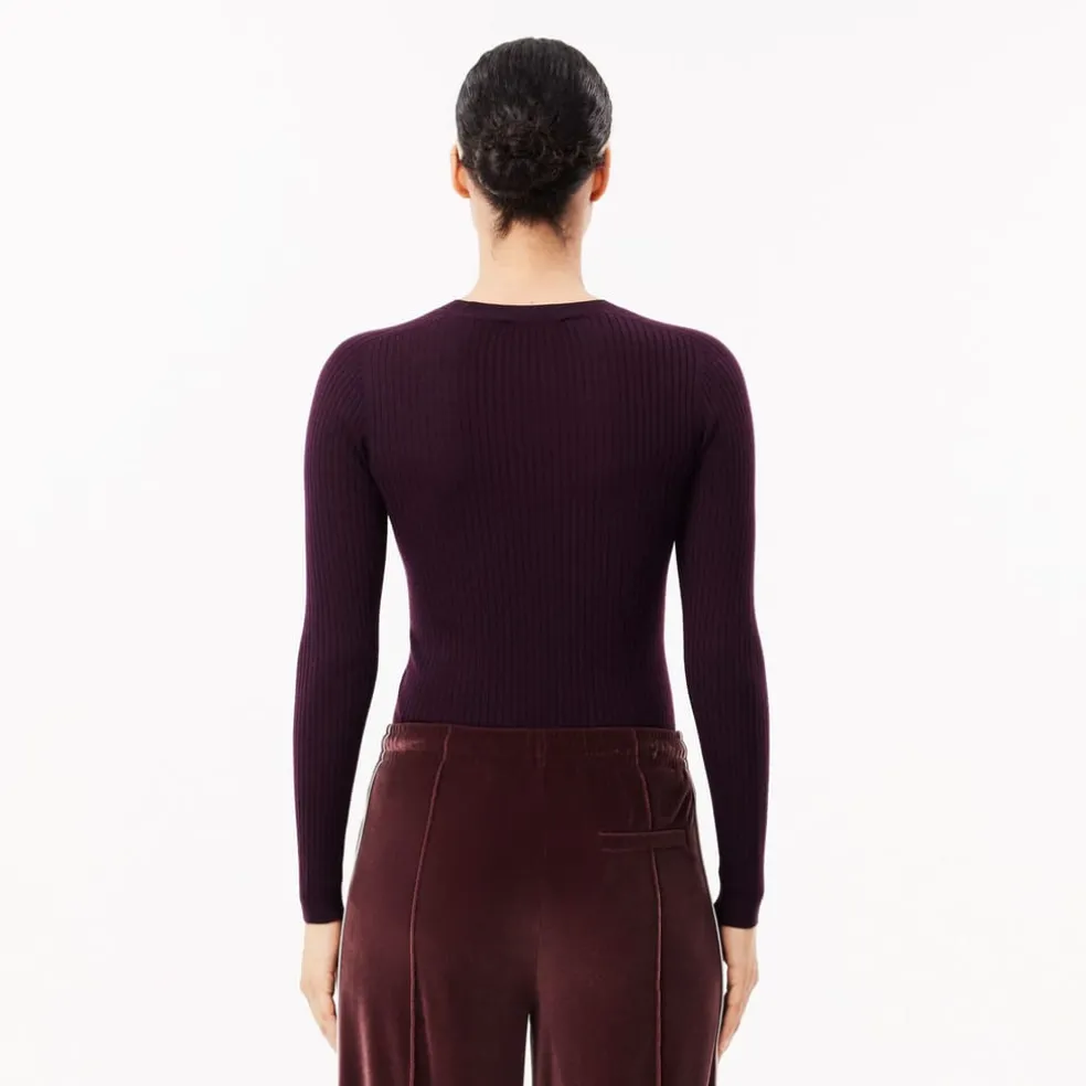Lacoste Merino Wool 3D Rib Sweater in red maroon