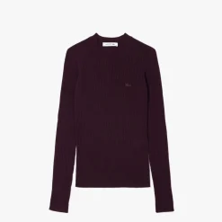 Lacoste Merino Wool 3D Rib Sweater in red maroon