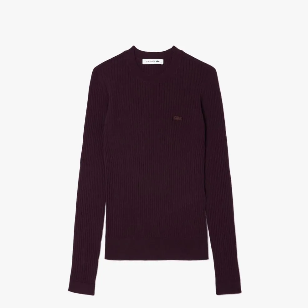 Lacoste Merino Wool 3D Rib Sweater in red maroon