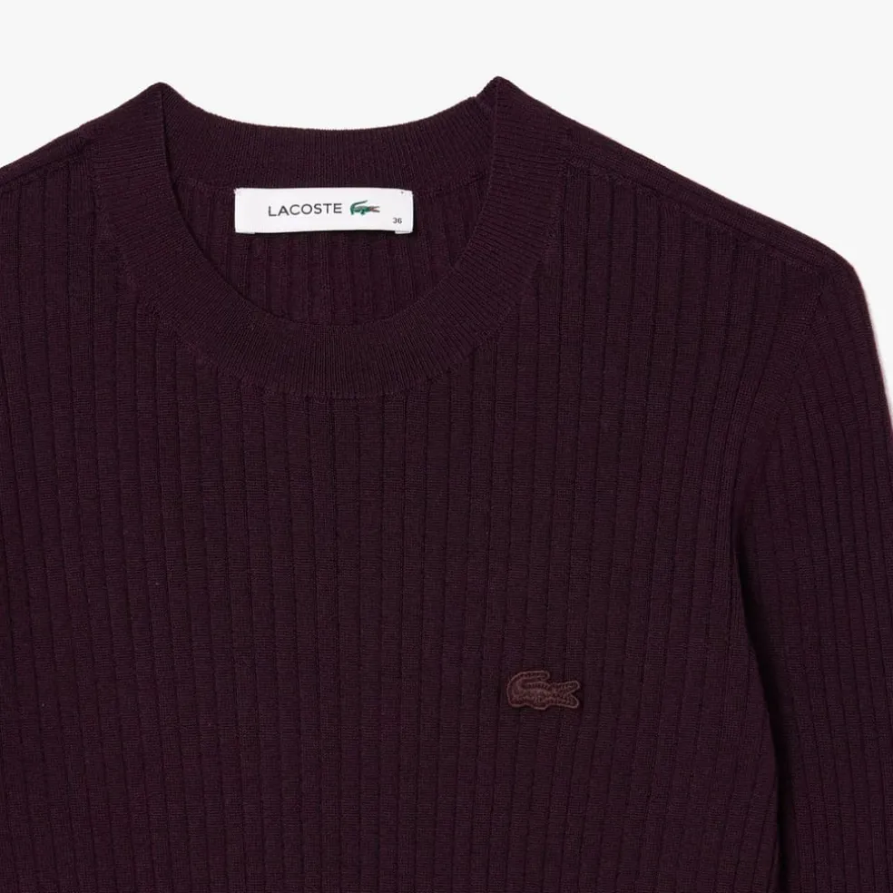 Lacoste Merino Wool 3D Rib Sweater in red maroon
