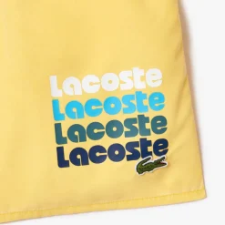 Lacoste Mid Length Washed Effect Swim Trunks in Yellow