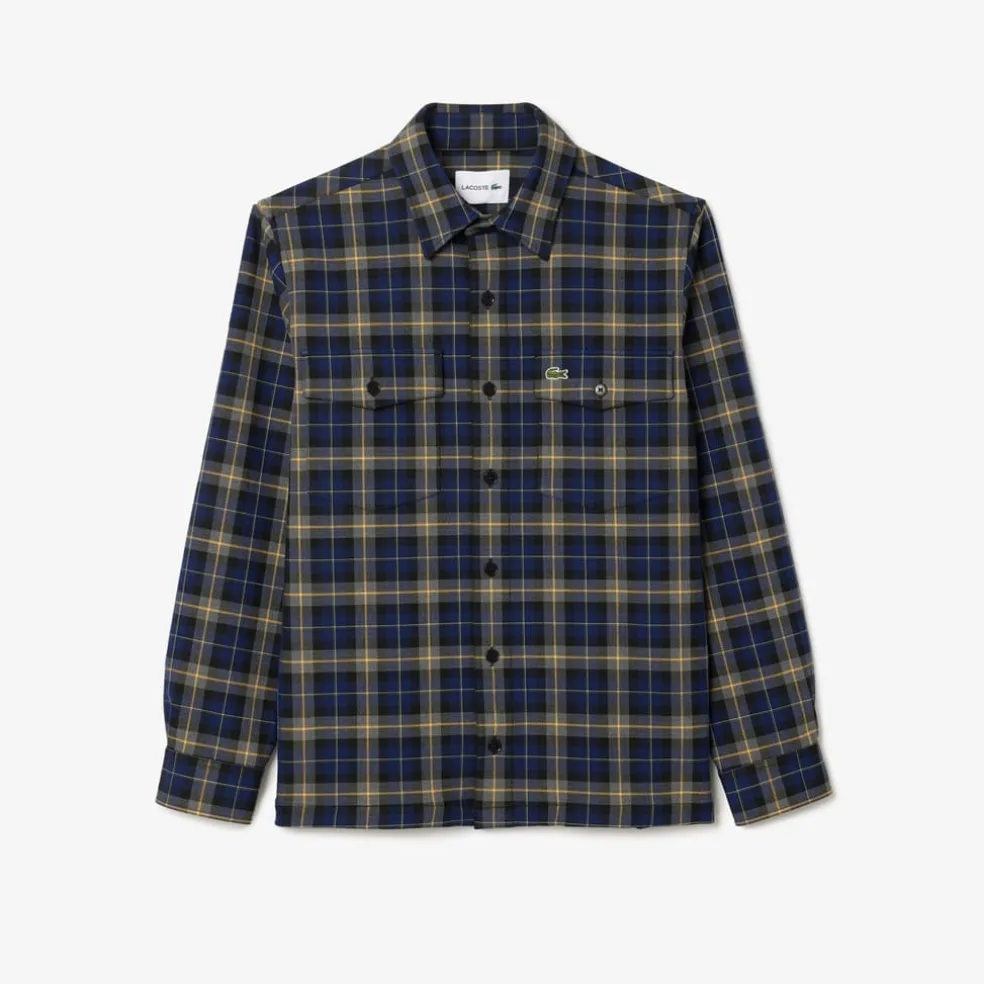 Lacoste Oversize Checked Overshirt in Navy