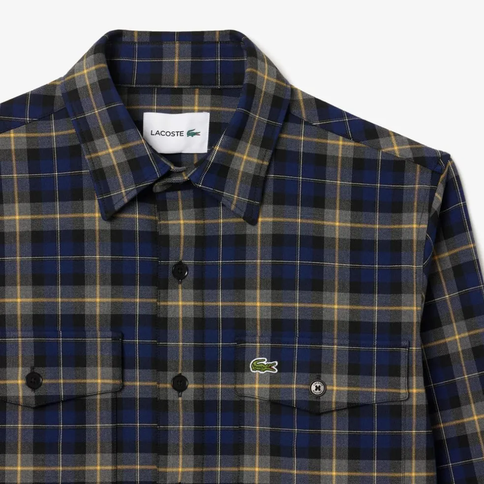 Lacoste Oversize Checked Overshirt in Navy