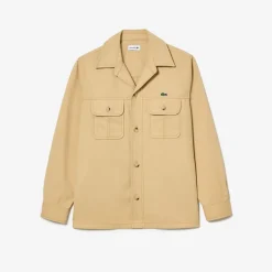 Lacoste Oversized Cotton Twill Plaid Overshirt in Beige