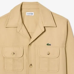 Lacoste Oversized Cotton Twill Plaid Overshirt in Beige