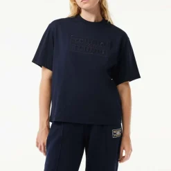 Lacoste Oversized Cotton Tennis Embroidery T-Shirt in Blue